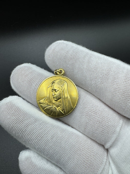 1” 18k Yellow Gold Mary Pendant 3.3mm Bail 6.6g