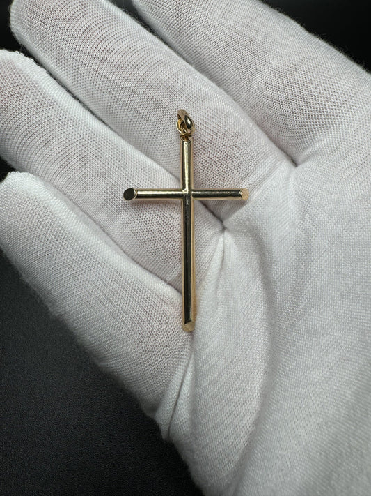 2” 14k Yellow Gold Thin Round Cross 2.7mm Bail 2.6g