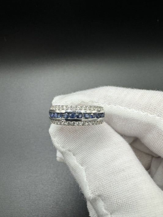 Size 6 Silver 1/3ctw Natural Diamond & Natural Sapphire Ring 3.7g