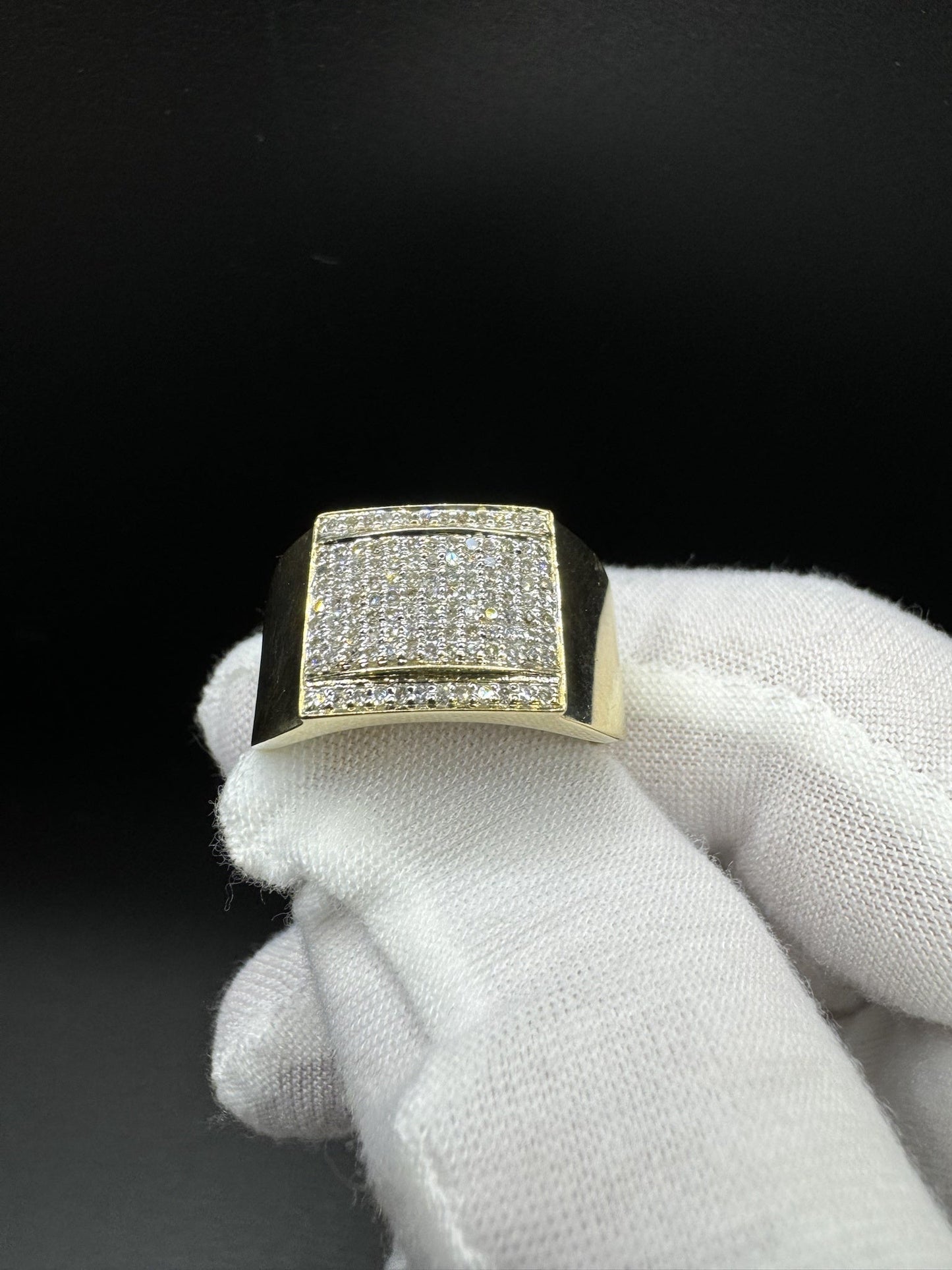 Size 10 10k Yellow Gold 12mm Square Top est 1/2ctw Natural Diamond Ring 6.2g