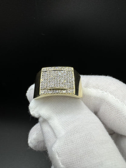 Size 10 10k Yellow Gold 12mm Square Top est 1/2ctw Natural Diamond Ring 6.2g