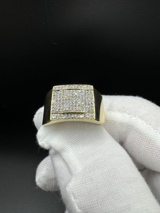 Size 10 10k Yellow Gold 12mm Square Top est 1/2ctw Natural Diamond Ring 6.2g