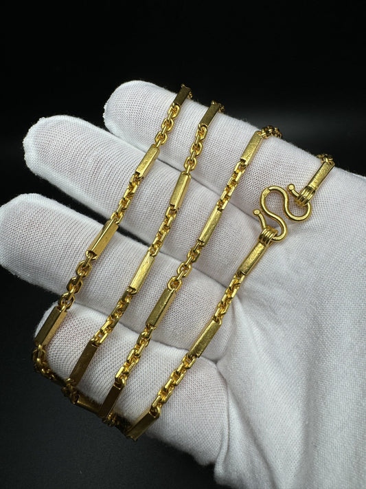 22” 24k Yellow Gold Bar & Anchor Baht Chain 3mm 40.0g $5950