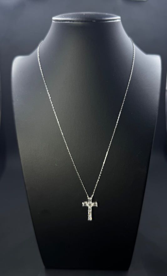 14k White Gold 1.75ctw Lab-Grown Diamond Cross Necklace – 18"