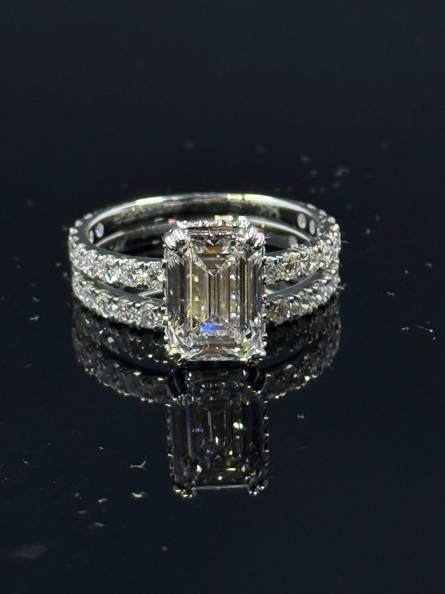 14k White Gold Emerald Diamond Bridal Set – 4.04ctw, Size 7