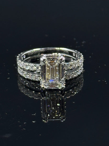 14k White Gold Emerald Diamond Bridal Set – 4.04ctw, Size 7