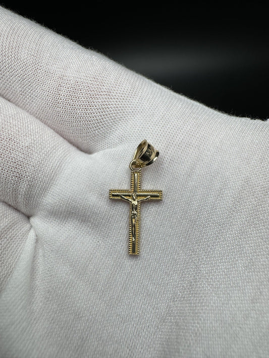 3/4” 14k Yellow Gold Square Crucifix 3.5mm Bail .8g