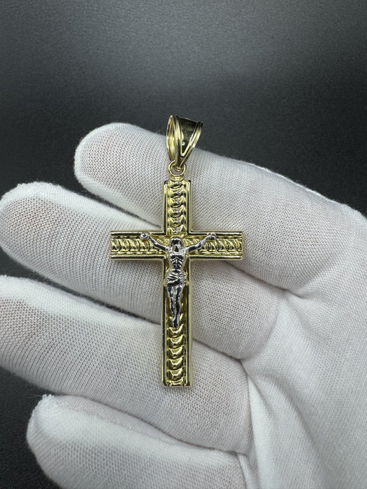 2.5” 14k Yellow Gold Square Diamond Cut Crucifix 8mm Bail 4.3g