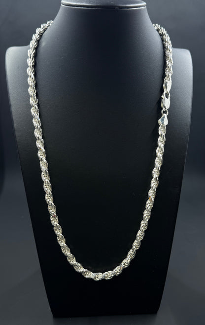 5.6mm Sterling Silver Rope Chain Necklace – Multiple Lengths