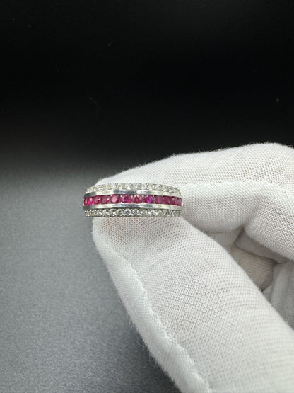 Size 9 Silver 1/3ctw Natural Diamond & Natural Ruby Ring 3.8g