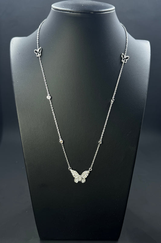 Sterling Silver 1.00ctw Lab-Grown Diamond Butterfly Station Necklace – 18"