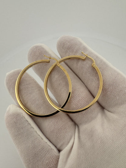 40mm 14k Yellow Flat Edge Hoops 3.5g