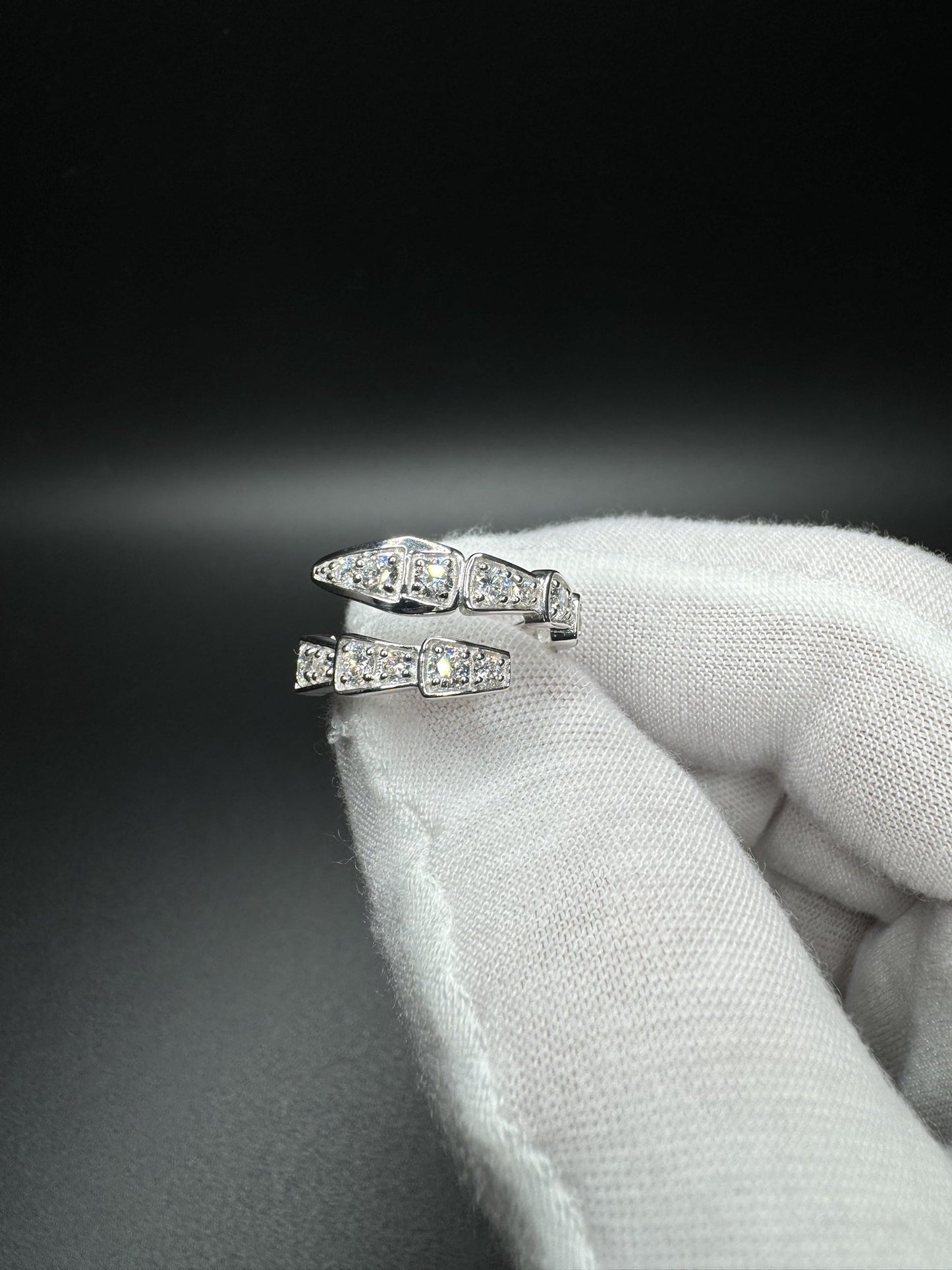 Size 7 Silver 1.5ctw Lab Diamond Snake Bypass Eternity Ring 3.7g