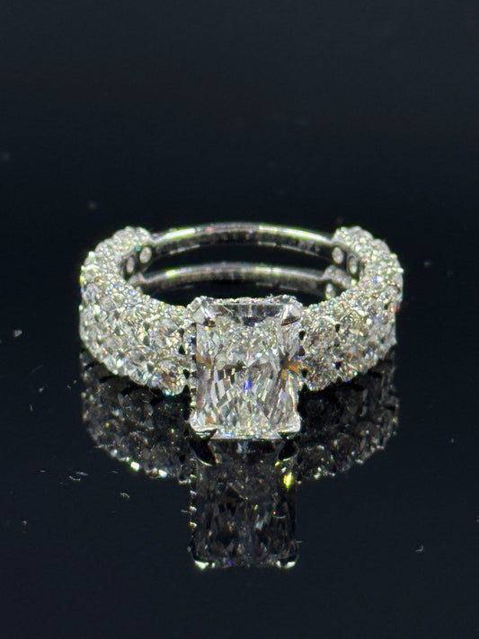 14k White Gold Radiant Diamond Bridal Set – 7.04ctw, Size 7