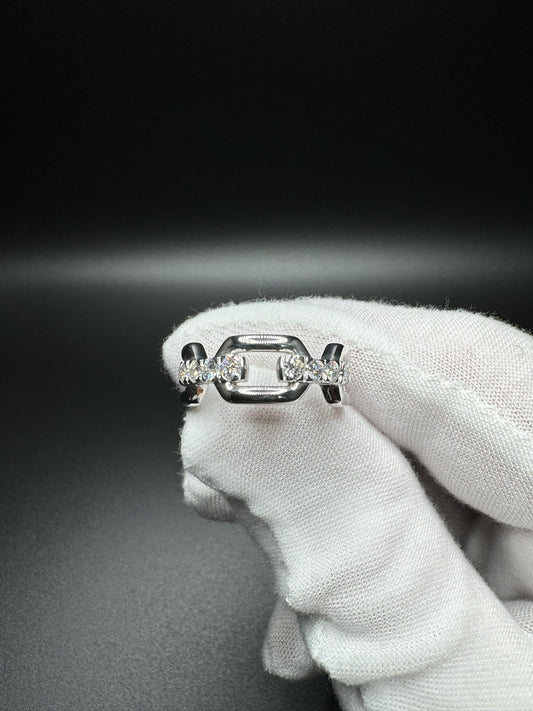Size 8 Silver 1/2ctw Lab Diamond Link Style Ring 5.4g