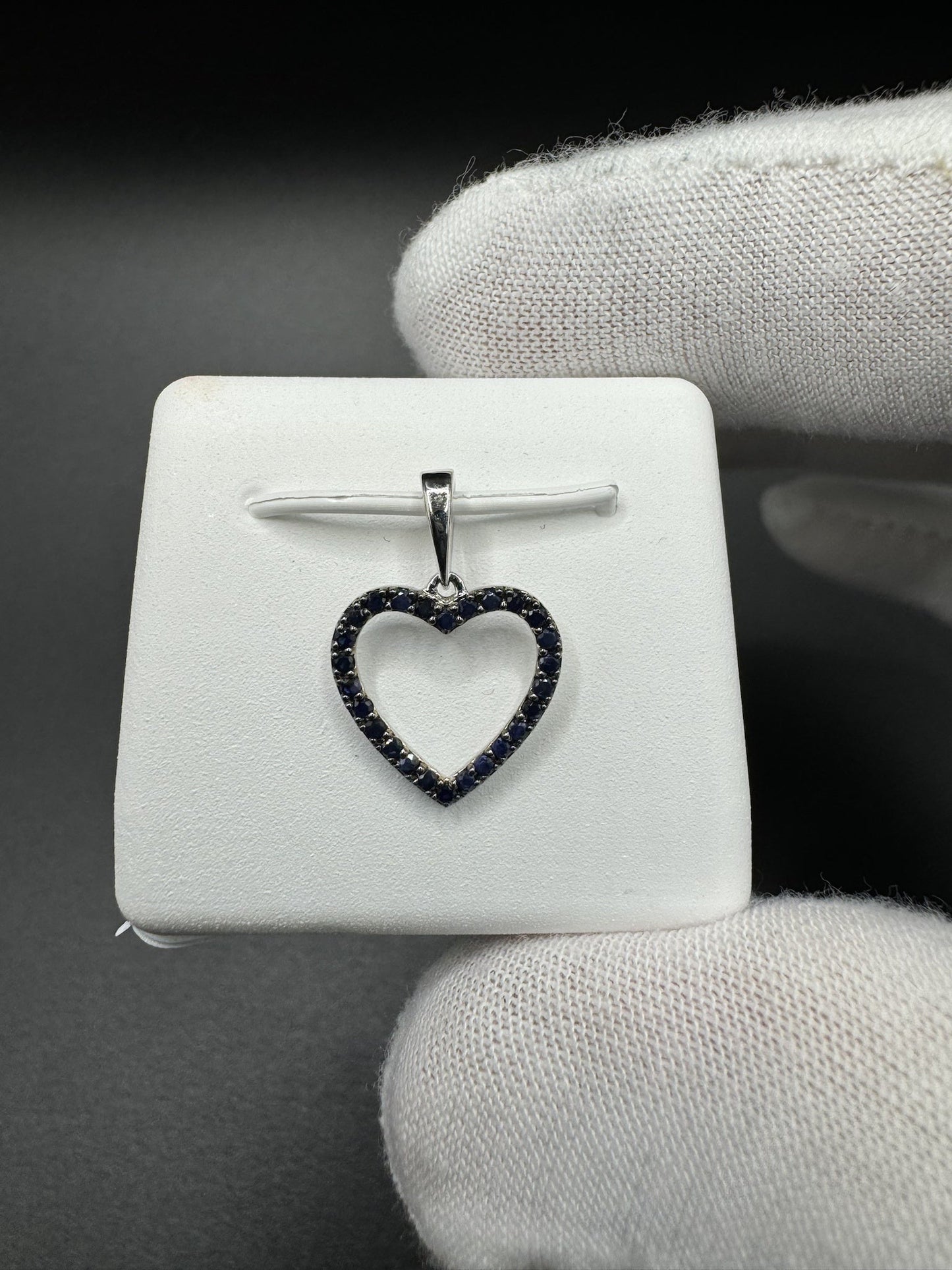 3/4” 14k White Gold Heart Pendant Covered in Natural Black Diamonds 3mm Bail .7g