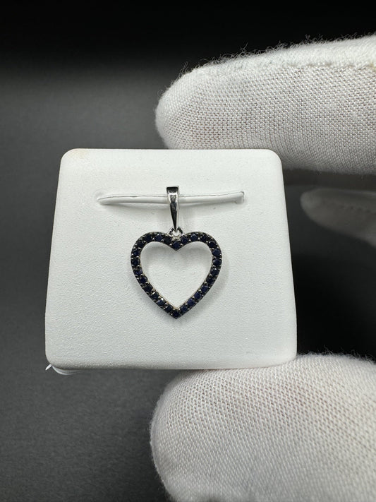 3/4” 14k White Gold Heart Pendant Covered in Natural Black Diamonds 3mm Bail .7g