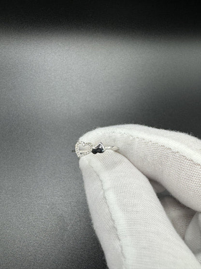 Size 7 10k White Gold Big & Little Heart Ring with Natural Diamonds .9g