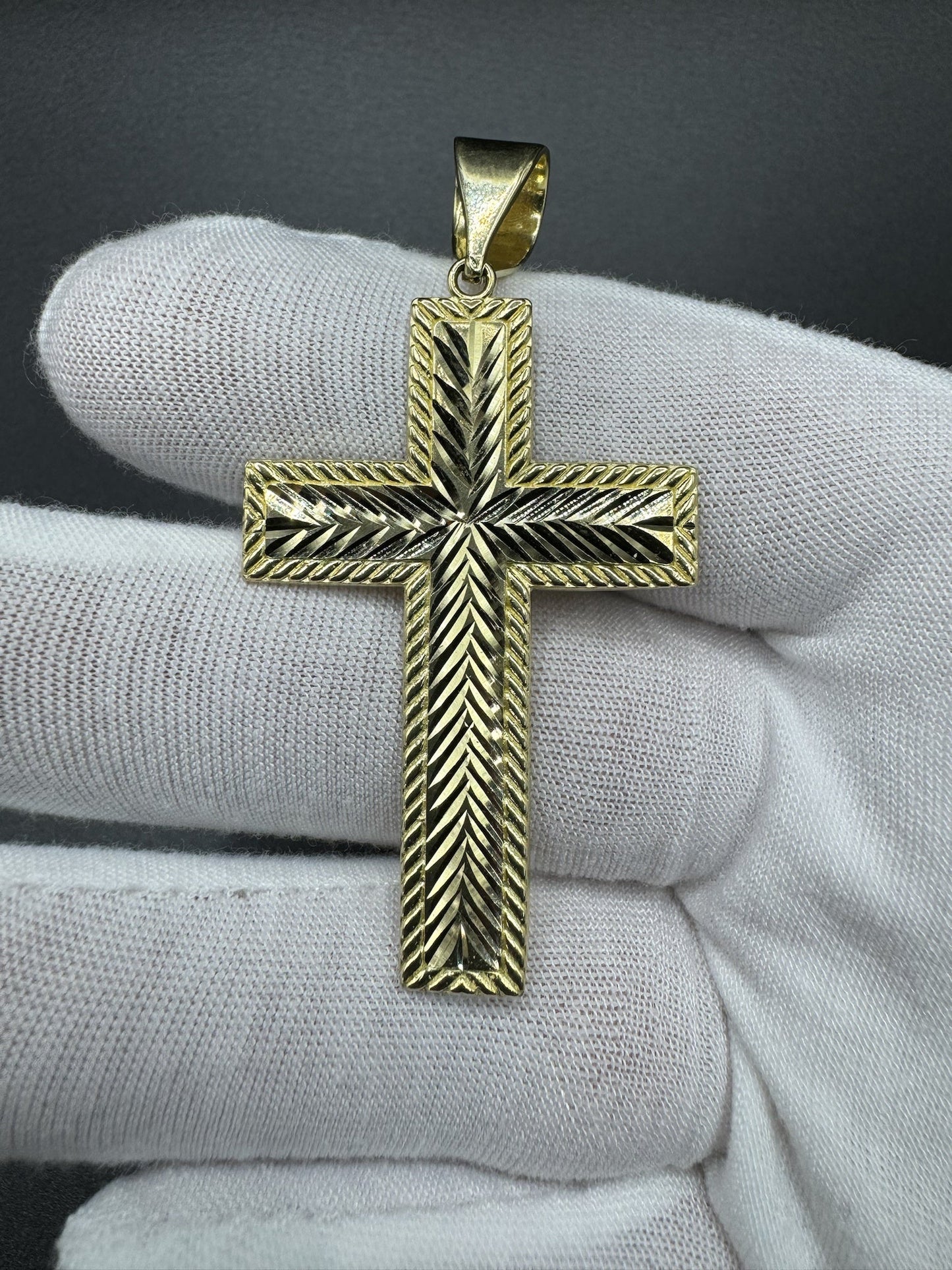 2.5” 14k Yellow Gold Diamond Cut Square Cross 7mm Bail 7.05g