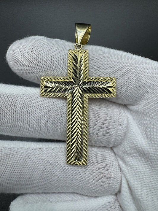 2.5” 14k Yellow Gold Diamond Cut Square Cross 7mm Bail 7.05g