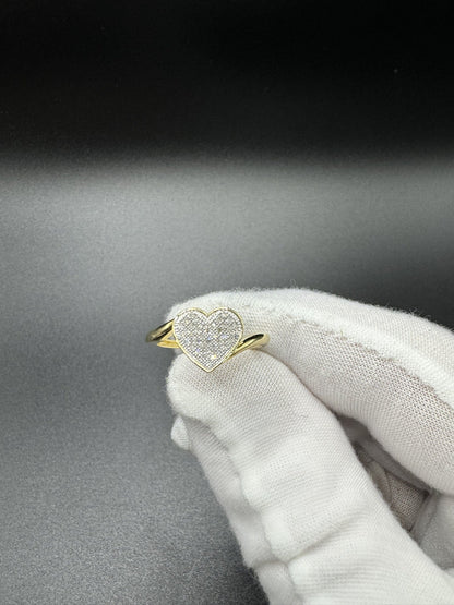 Size 7 10k Yellow Gold Iced Out Heart Ring with Natural Diamonds 1.7g