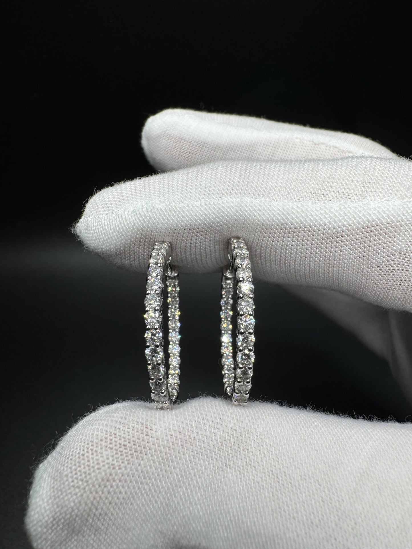 25mm 14k White Gold 2ctw Lab Diamond Inside Out Hoops 5.5g