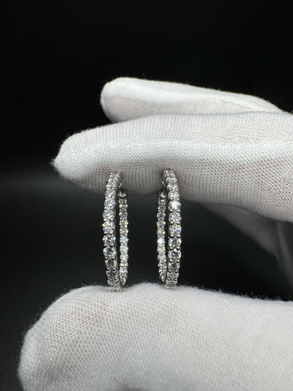 25mm 14k White Gold 2ctw Lab Diamond Inside Out Hoops 5.5g