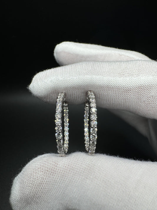 25mm 14k White Gold 2ctw Lab Diamond Inside Out Hoops 5.5g