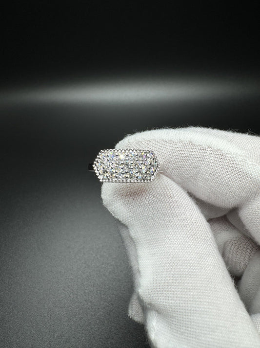 Size 7 Silver .8ctw Lab Diamond 3 Row Fashion Ring 3.2g