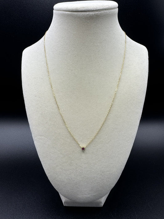 16-18” 10k Yellow Gold Chain & Natural Ruby Solitaire Pendant GSI Certified 1.55g