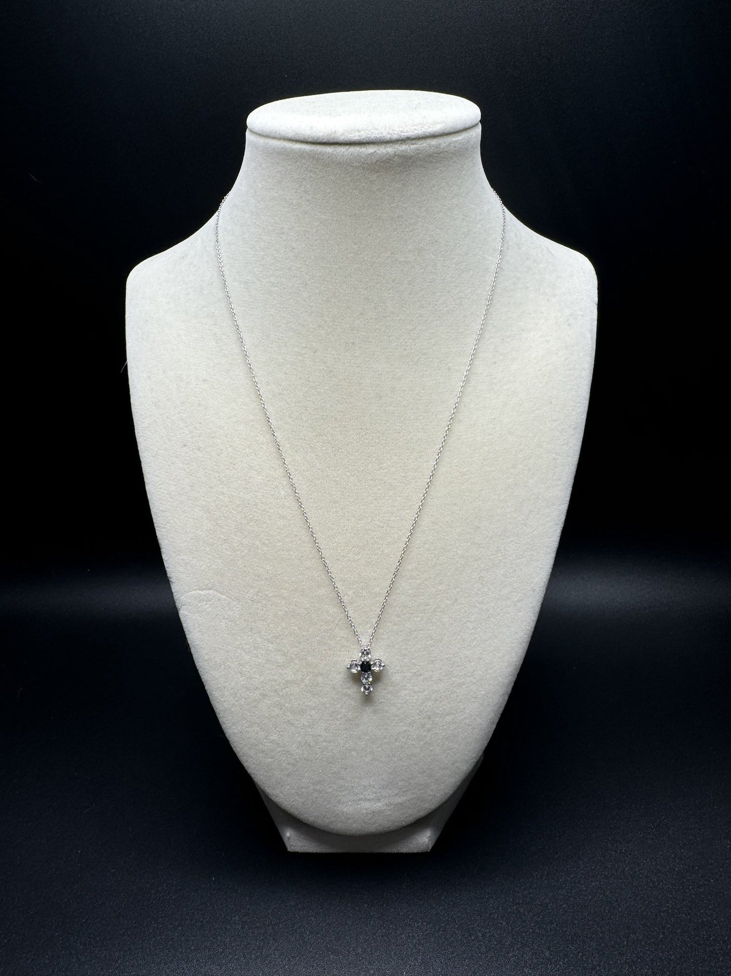 18” Silver Chain & 15mm Natural Sapphire and White Topaz Cross 1.4g