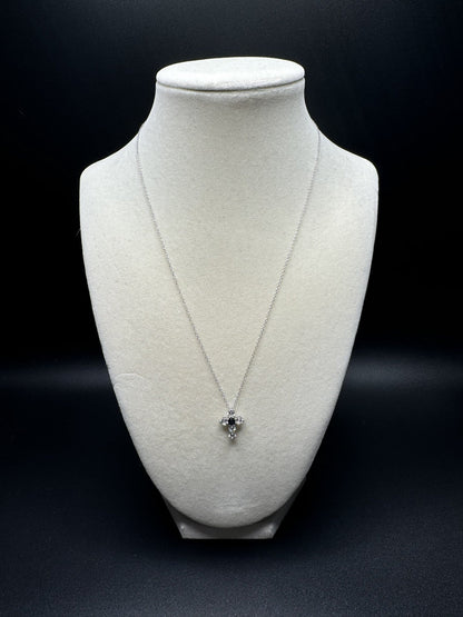 18” Silver Chain & 15mm Natural Sapphire and White Topaz Cross 1.4g