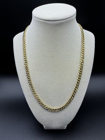 20” 10k Yellow Gold Double Sided Plain & Diamond Cut Cuban 6mm 11.54g