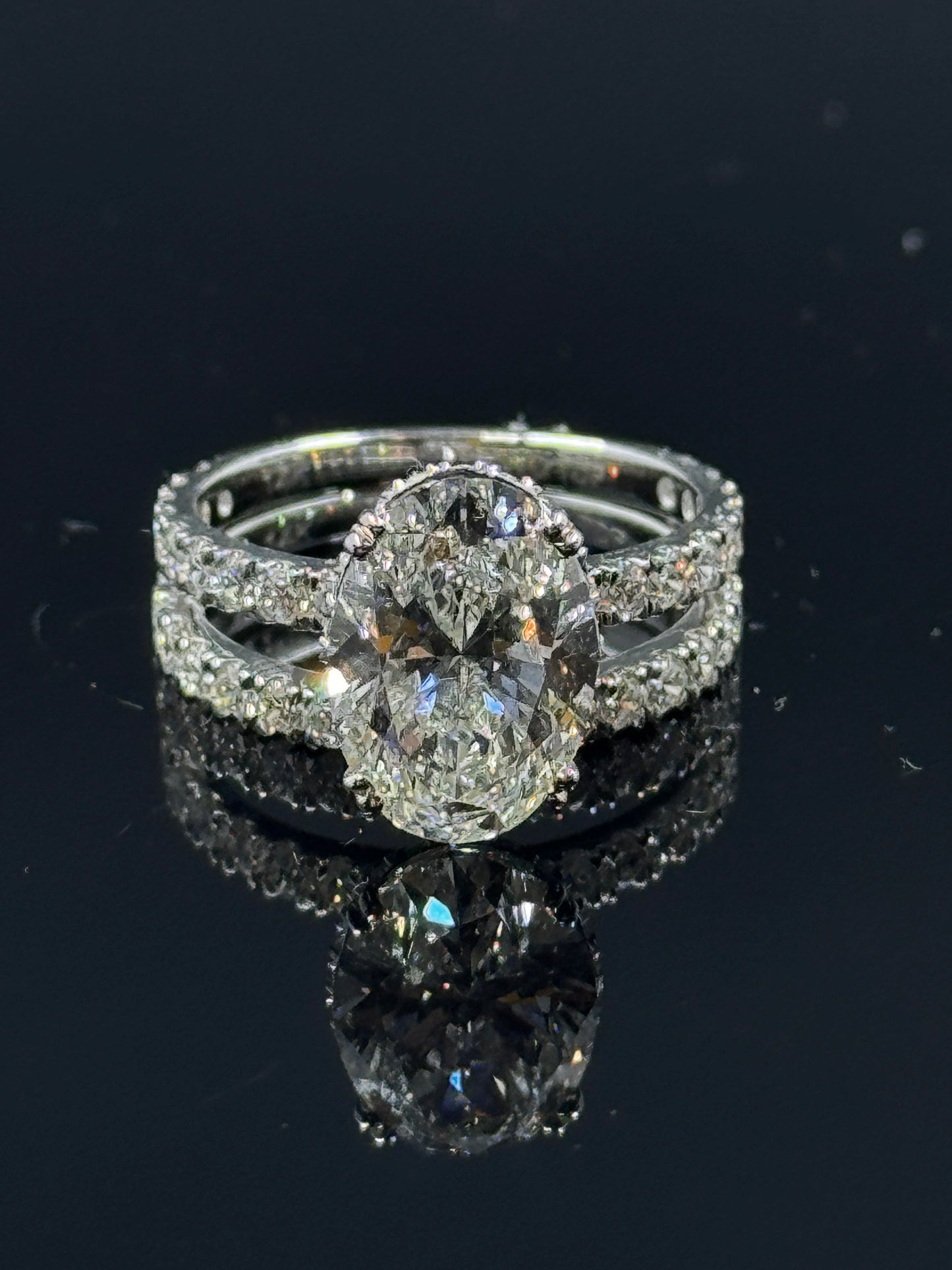 14k White Gold Oval Diamond Bridal Set – 5.46ctw, Size 7