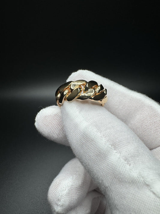 Size 9 10k Yellow Gold Cuban Ring 10mm 14.05g