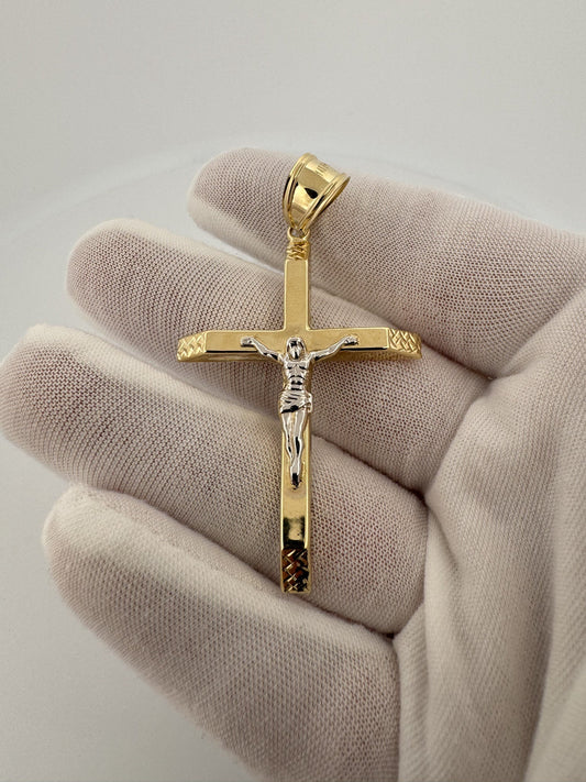 2.5” x 1.5” 14k Yellow Gold 3D Crucifix 8mm Bail 3.6g