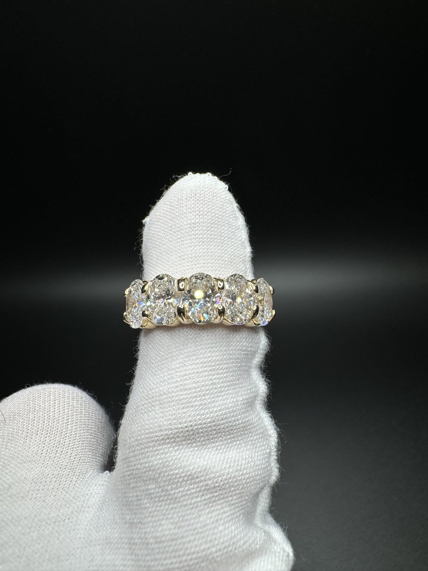 Size 7 14k Yellow Gold 4ctw Oval E-F VS/VVS 5 Stone Lab Diamond Ring 6.9g