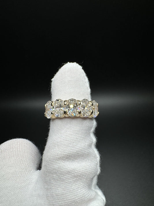 Size 7 14k Yellow Gold 4ctw Oval E-F VS/VVS 5 Stone Lab Diamond Ring 6.9g
