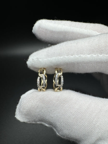 15mm 14k Yellow Gold 1/10ctw Diamond Cuban Link Huggies/Hoops 2.7g