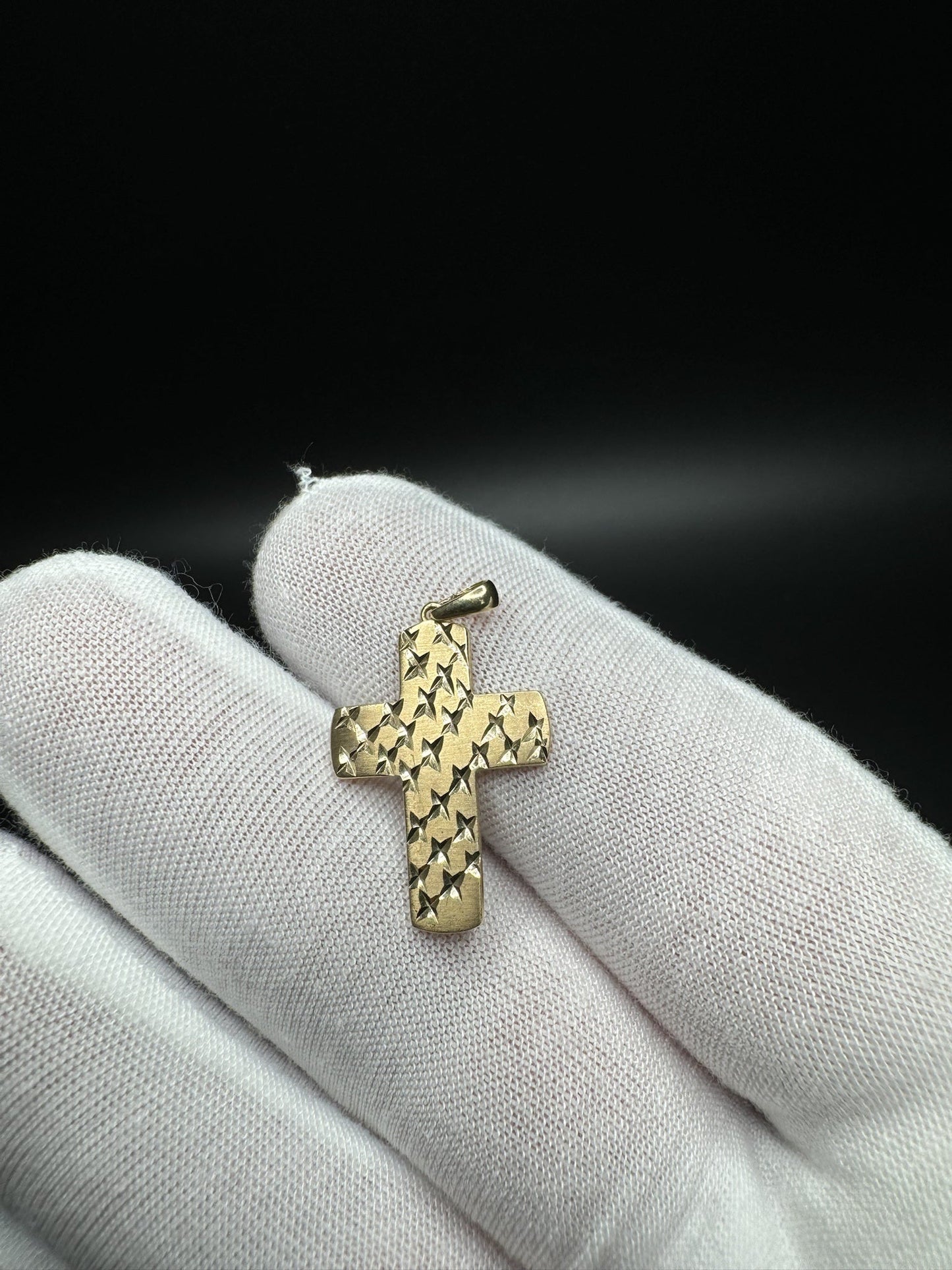 1” 14k Yellow Gold Square Diamond Cut Cross 2.3mm Bail 1.82g