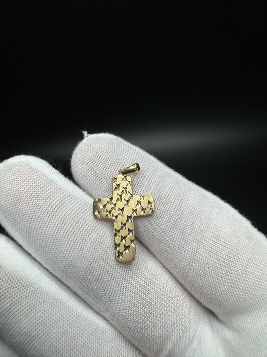 1” 14k Yellow Gold Square Diamond Cut Cross 2.3mm Bail 1.82g