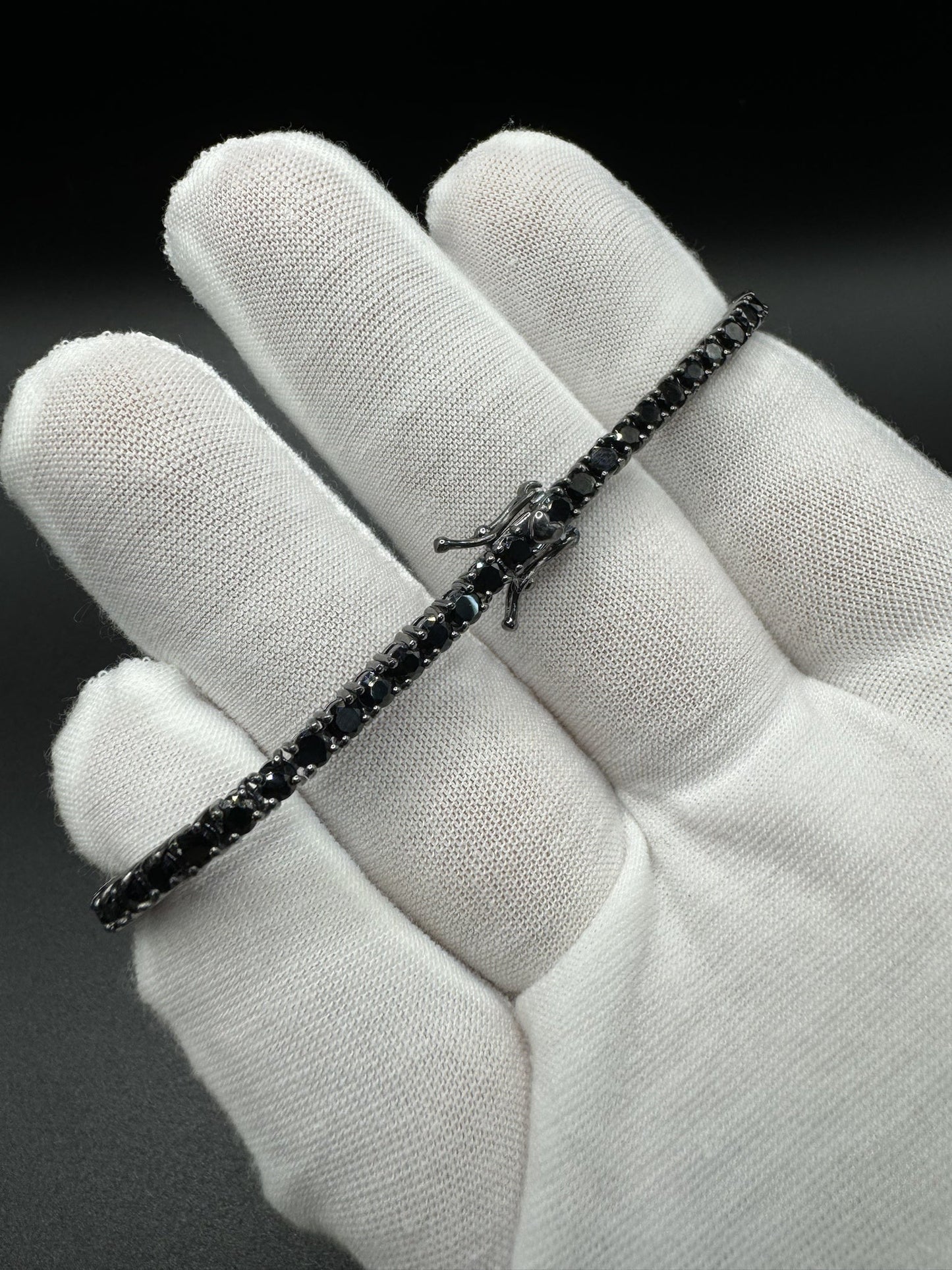 8” 3mm Silver Black Rhodium & Black Spinel Tennis Bracelet 12.0g