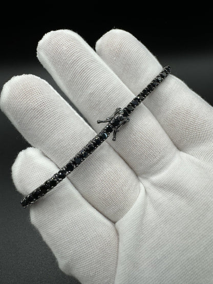 8” 3mm Silver Black Rhodium & Black Spinel Tennis Bracelet 12.0g