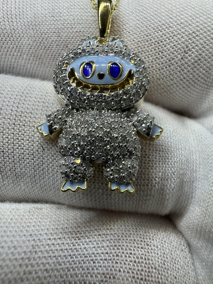 18” Chain & 1.5” Gold over Silver Blue Monster 1ctw VS/VVS Lab Diamond Pendant 2.2mm Bail 5.5g