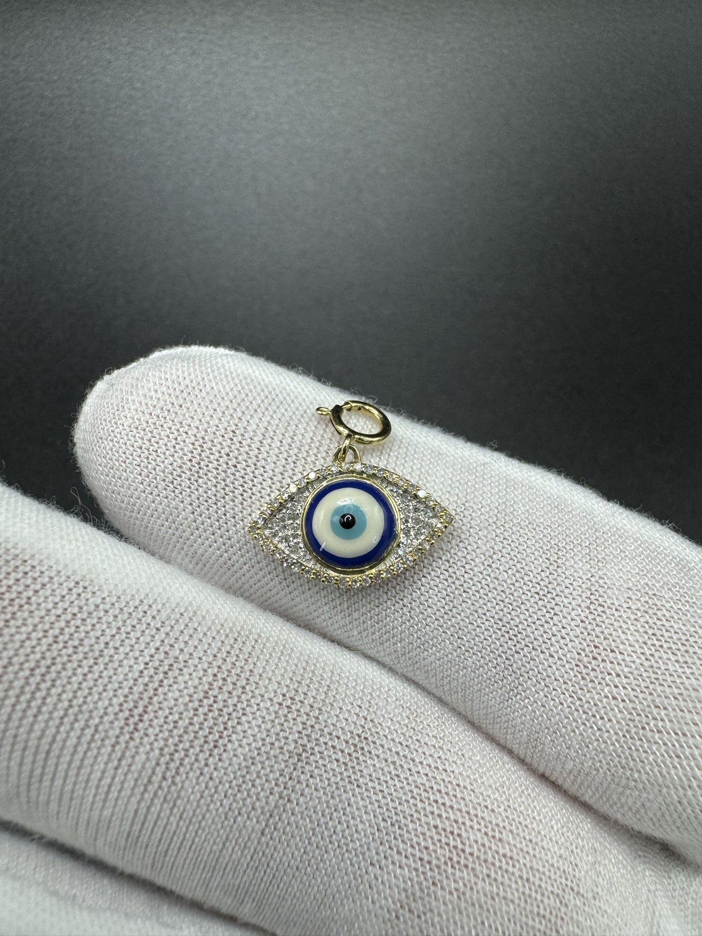 3/4” 10k Yellow Gold Evil Eye Pendant 1/3ctw Natural Diamond 3mm Bail 1.23g