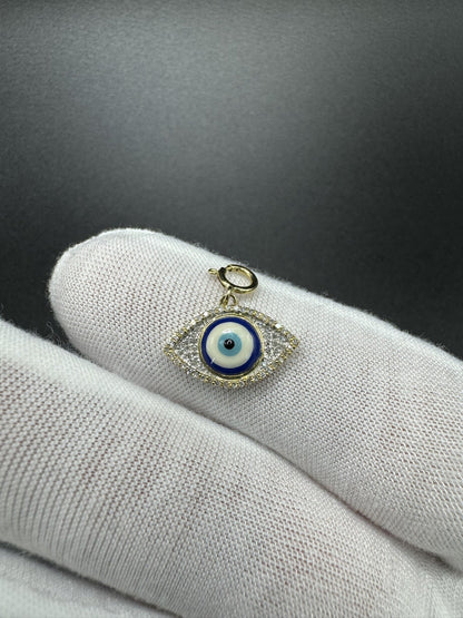 3/4” 10k Yellow Gold Evil Eye Pendant 1/3ctw Natural Diamond 3mm Bail 1.23g