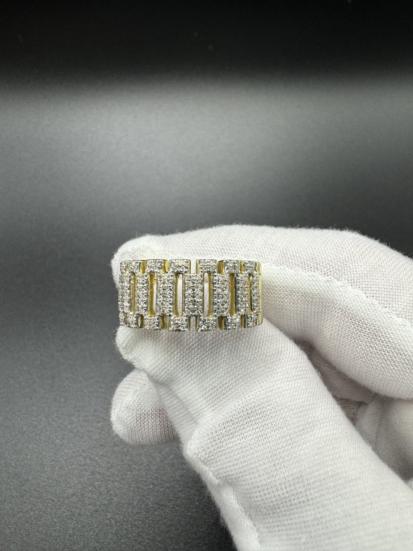 Size 10 10k Yellow Gold Rollie Link Ring est 3/4ctw Natural Diamond 6.22g