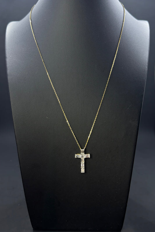 14k Yellow Gold 1.75ctw Lab-Grown Diamond Cross Necklace – 18"