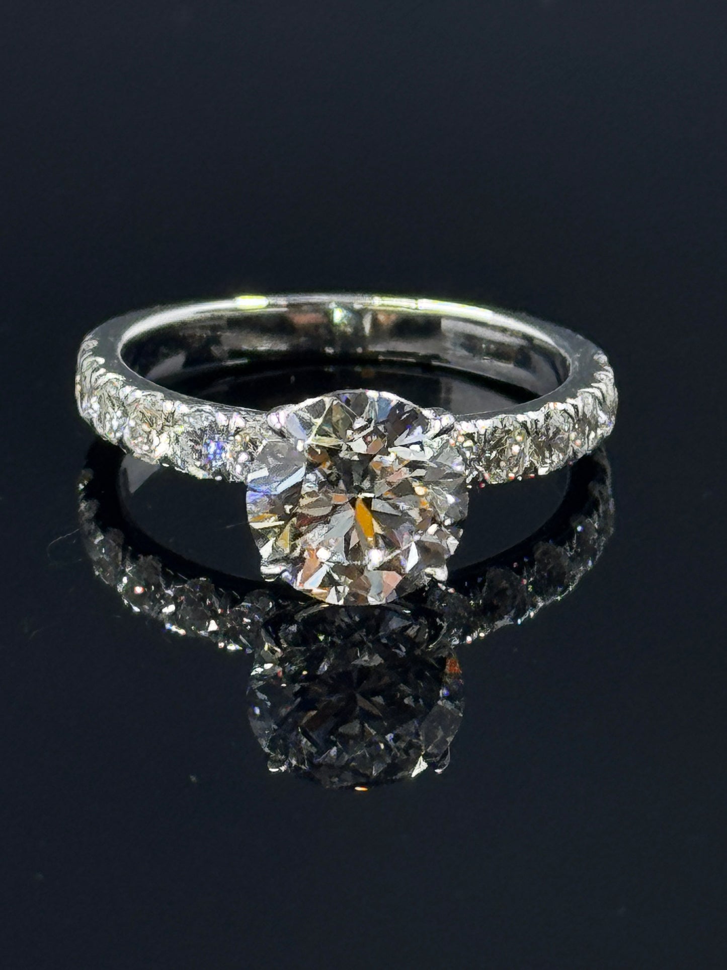 14k White Gold Custom Round Diamond Engagement Ring Setting – 2.57ctw, Size 7