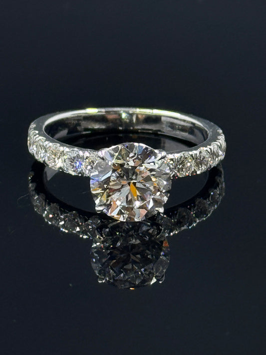 14k White Gold Custom Round Diamond Engagement Ring Setting – 2.57ctw, Size 7